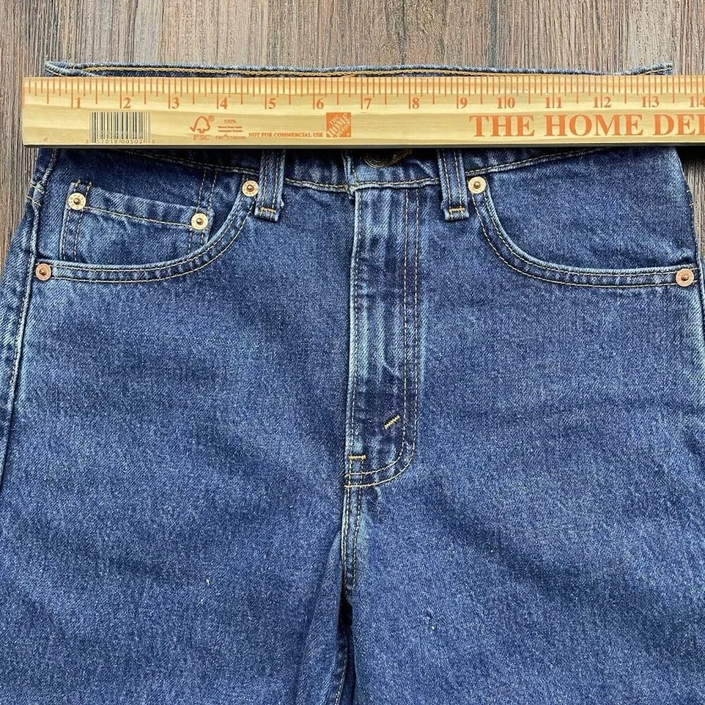 Vtg Levis 505 Denim Blue Jeans Recycled Refashion Beaded Fringe Cuffs Size 28x36 - Picture 6 of 10